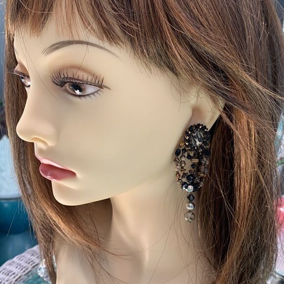 Leopard agate festoon style dangle earrings hand crafted artist made pierced - Picture 8 of 9